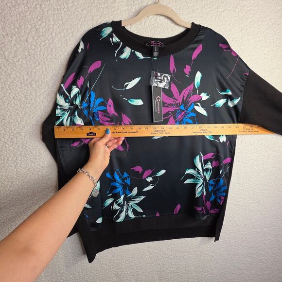 C Wonder SzL NWT Mixed media black Floral soft flowy Pullover Top Sweater Office - Picture 5 of 13